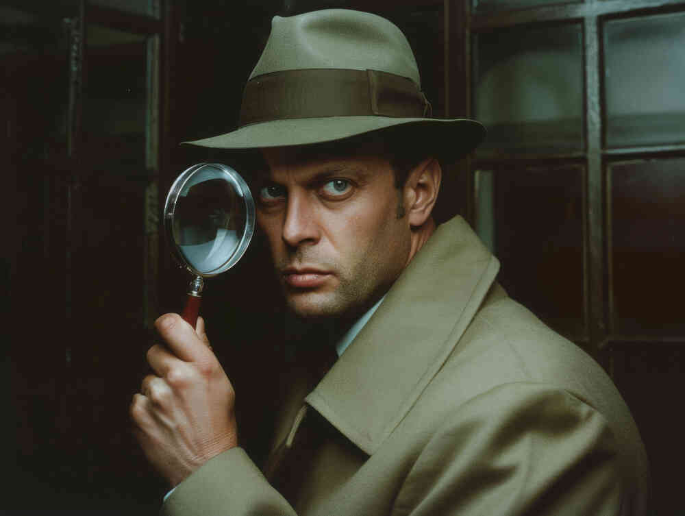 חוקר פרטי מחזיק זכוכית מגדלת 