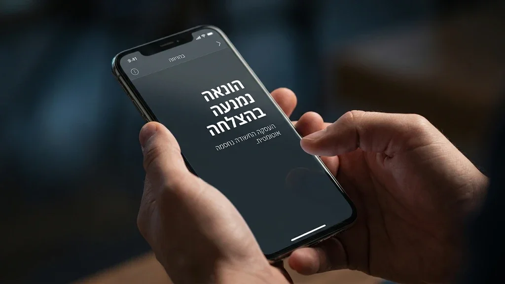 נוצר על ידי מודל בינה מלאכותית Gemini Pro ידיים עוצרות פעולת העברת כספים בטלפון הנייד